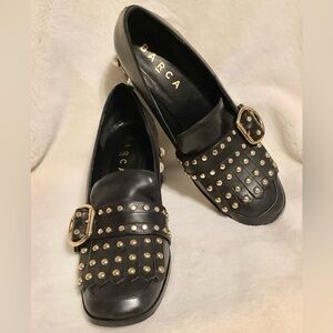 Barca Italian Leather Black Loafers with Gold Studs